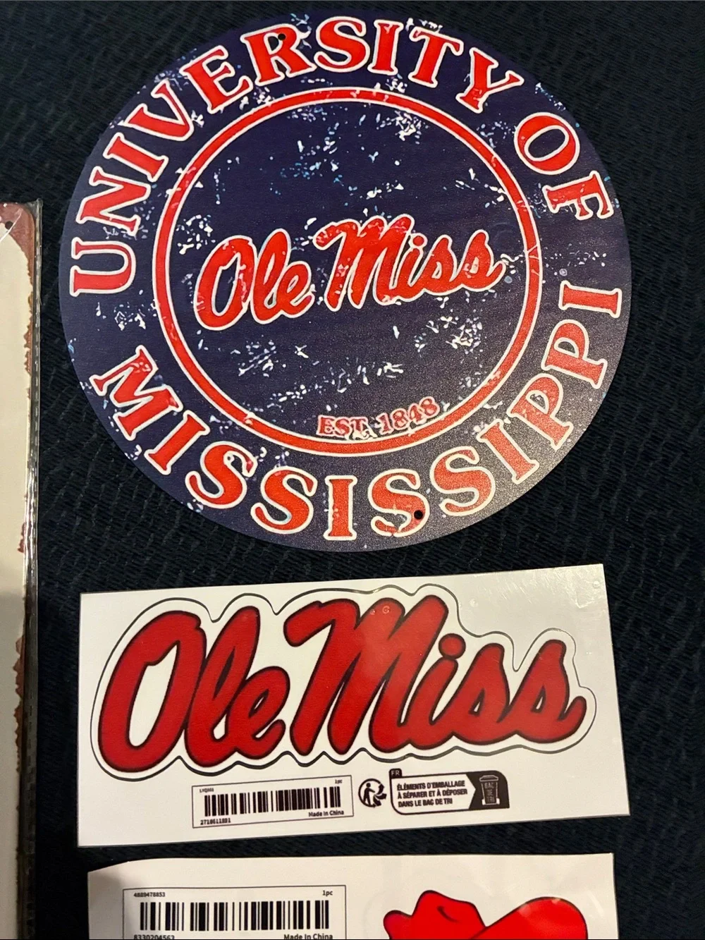Ole Miss University of Mississippi Sticker’s/Metal Signs Lot - Red & Navy